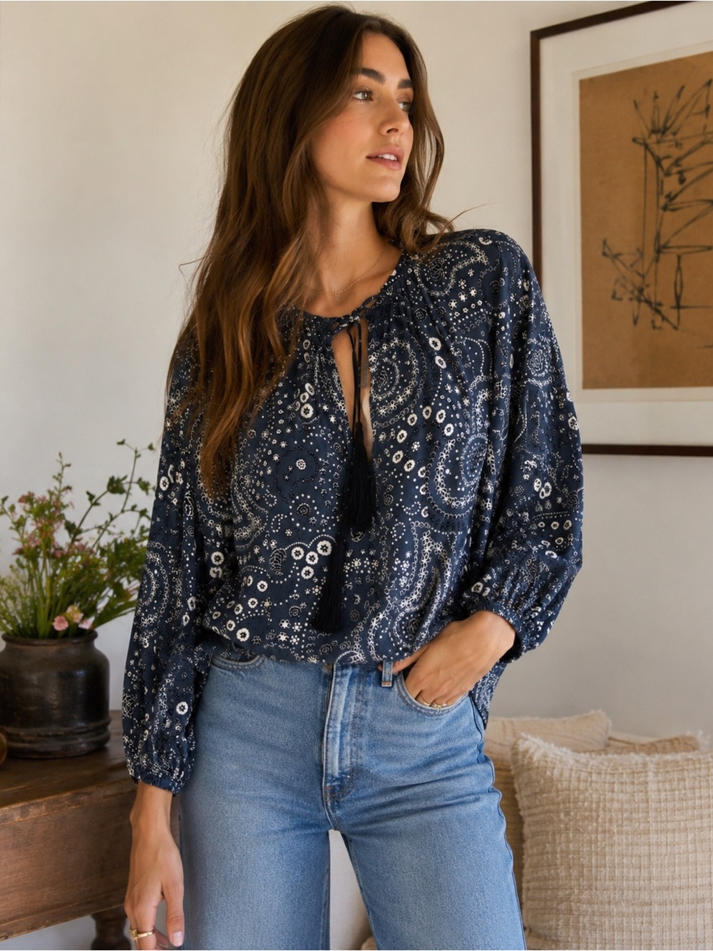 Faithfull The Brand Alice Paisley Boho Floral Top Blouse oversized